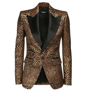 Dsquared2 Runway Tuxedo Blazer Leopard‎ Brocade Metallic US
